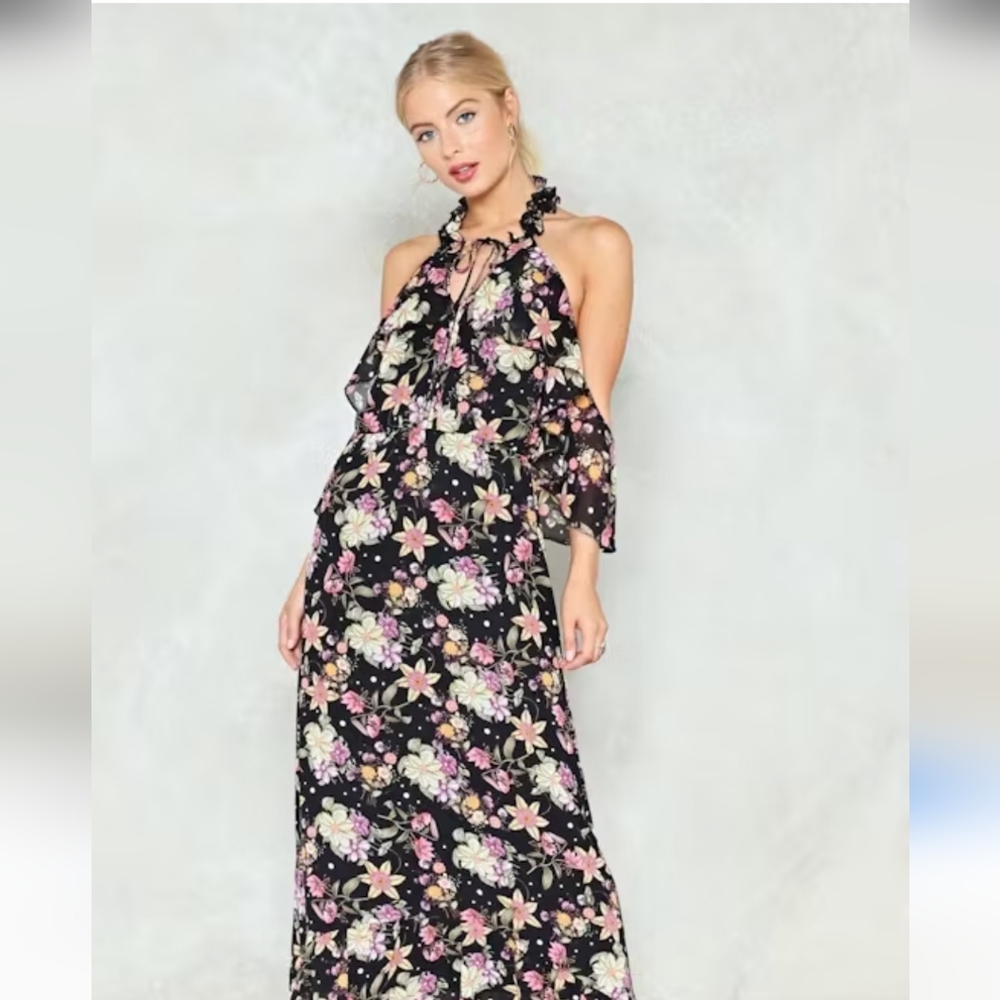 Nasty Gal Black Floral Maxi Dress